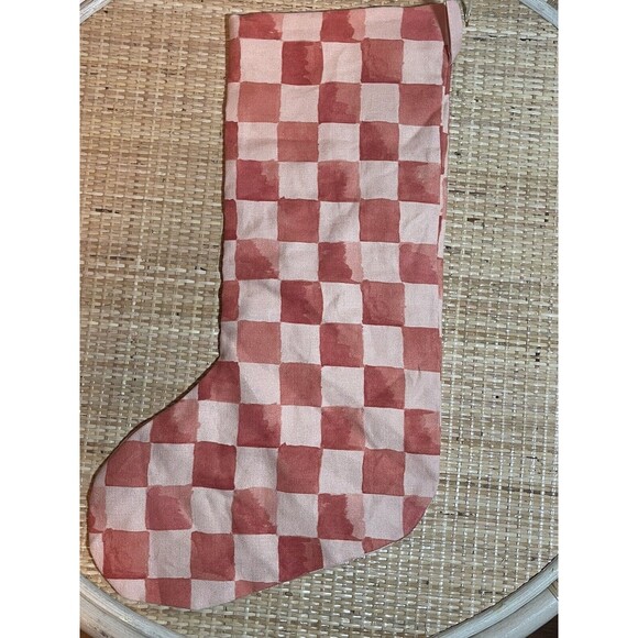 Shannon Retseck Studio Peach Checkered French Linen Christmas Stocking New - Picture 1 of 5